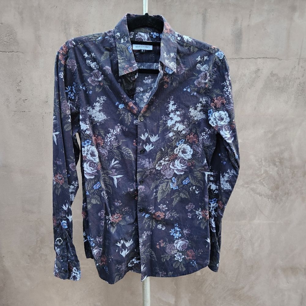 Hentsch man dark floral button down dress shirt